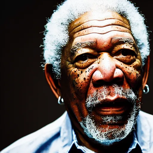 Image similar to cinematic still of Morgan Freeman preaching at a Baptist Church in Rural Tennessee, close up, shallow depth of field, cinematic