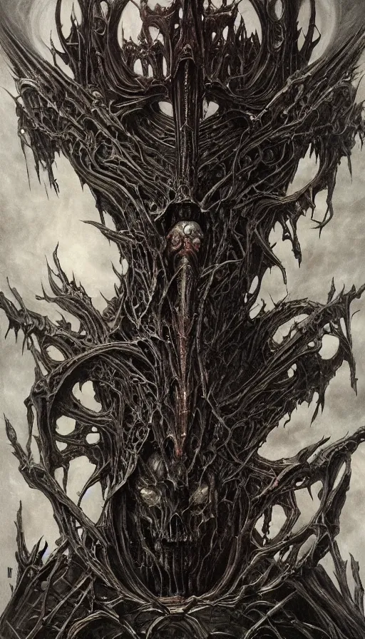 Image similar to Elden Ring and Doom themed painting of immortal darkness anatomy with unholy bat wings and enslaved evil hands concept, intricate artwork by H.R. Giger, Johnatan Wayshak, Zdizslaw Beksinski, Ayami Kojima, Amano, Karol Bak, Moebius, and Mark Brooks, Neo-Gothic, gothic, rich deep colors, art by Takato Yamamoto, masterpiece, face by Artgerm, very coherent artwork, cinematic, hyper realism, high detail, octane render, unreal engine, 8k, High contrast, golden ratio, trending on cgsociety