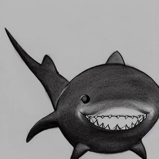 Prompt: happy shark going to work, pencil sketch, black and white