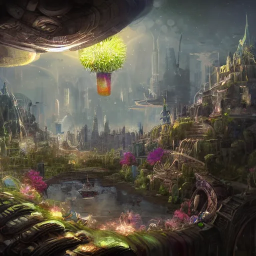Prompt: a bubble terrarium utopia, with cities galore, dynamic lighting, fantasy concept art, trending on art station, stunning visuals, creative, cinematic, ultra detailed
