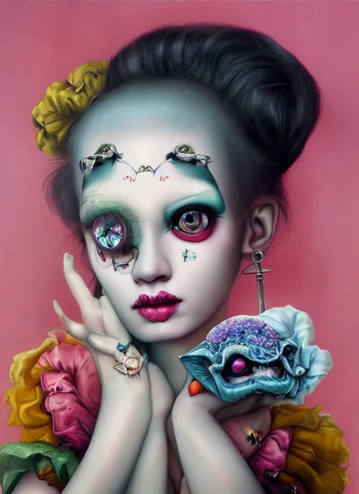 Prompt: pop surrealism, lowbrow art, realistic clown painting, japanese street fashion, hyper realism, muted colours, rococo, natalie shau, loreta lux, tom bagshaw, mark ryden, trevor brown style,