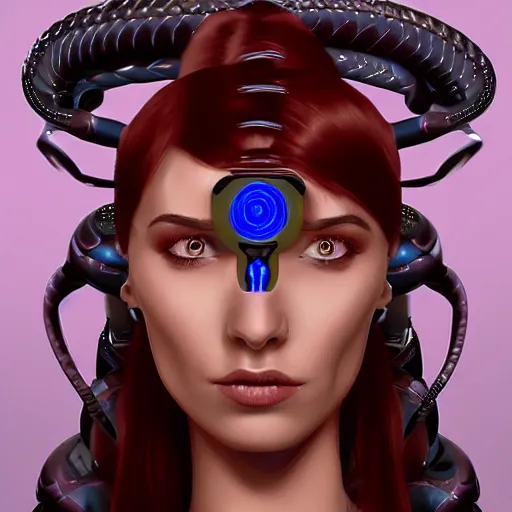 Image similar to a robotic woman with snakes in her hair, artstation