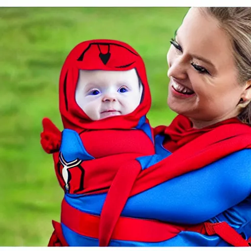 Image similar to realistic photo of baby wearing spiderman costumes