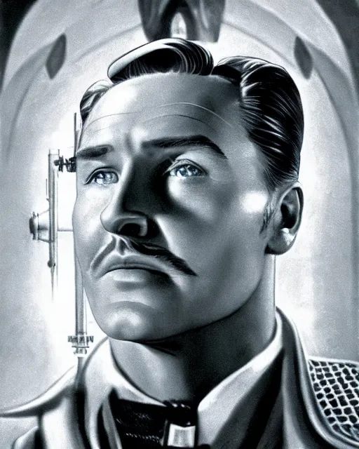 Prompt: Errol Flynn as a scientist. 1980s dystopian Soviet Russia, propaganda screens. Stephen Bliss, unreal engine, fantasy art. Faithfully depicted facial expression, perfect anatomy global illumination, radiant light, detailed and intricate environment