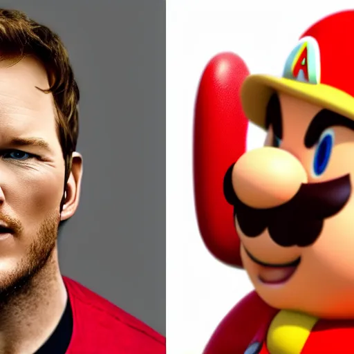 Image similar to Chris pratt as live action mario, 4k headshot photography