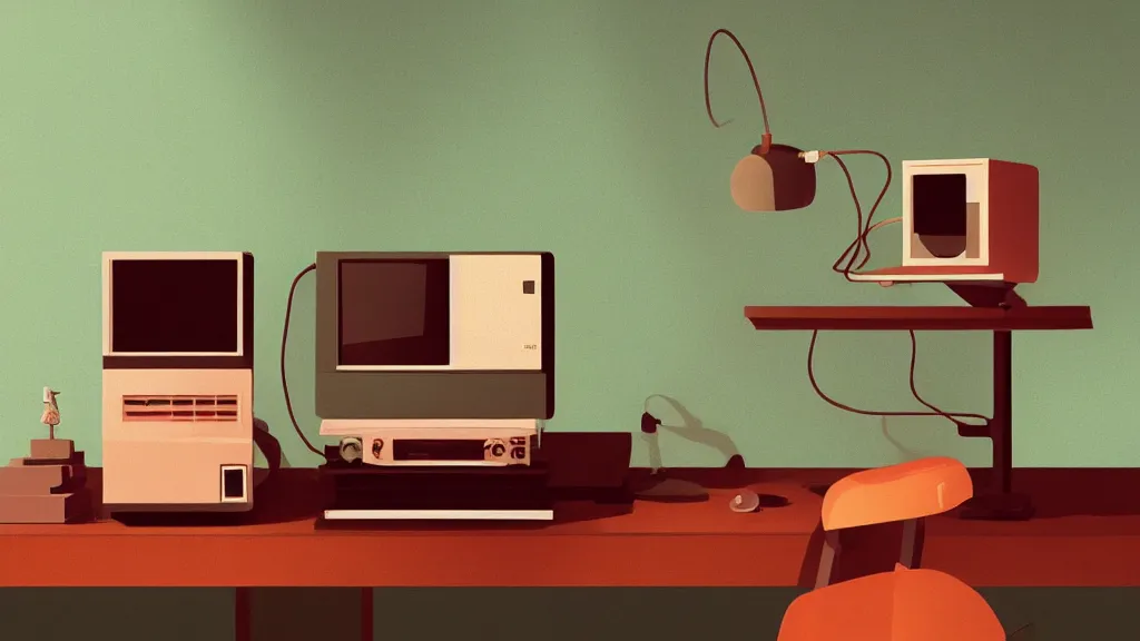 Image similar to stylized minimalist retro computer, loftis, cory behance hd by jesper ejsing, by rhads, makoto shinkai and lois van baarle, ilya kuvshinov, rossdraws global illumination