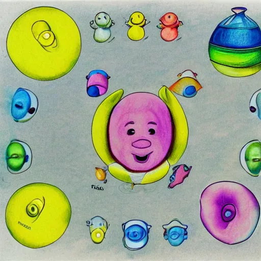 Image similar to embryology of a teletubbie, scientific drawing