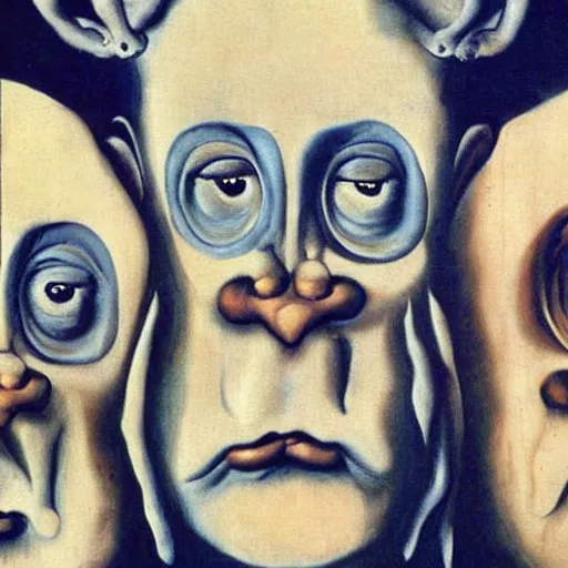 Prompt: the three wise monkeys painted by Salvador Dalí