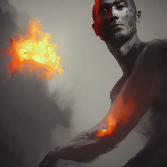 Image similar to portrait. abstract matte painting of a man on fire. Goya, ArtStation, CGSociety, Unreal Engine