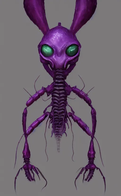 Image similar to character portrait art, ant alien, trending in artstation, purple color lighting