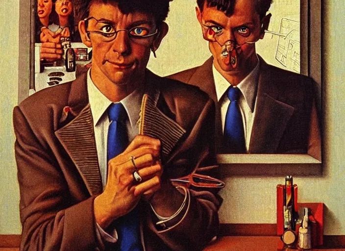 Image similar to rockwell somebody's watching me, 1 9 8 2, fruin tom in the style of ferez andrew