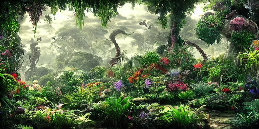 Image similar to gardens from mars, exquisite plants, exotic animals, digital art trending on artstation