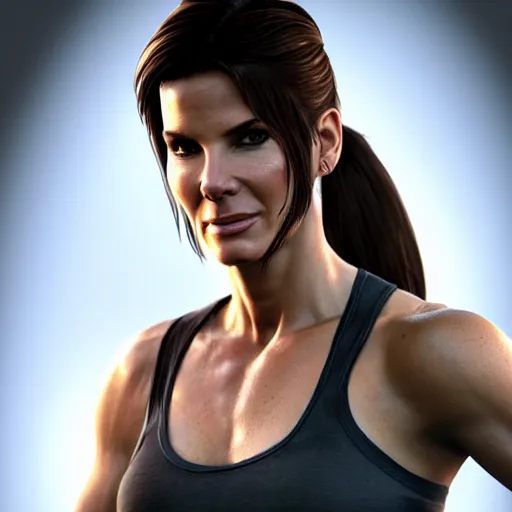 Prompt: hyperrealist portrait of sandra bullock as lara croft. fantasy art, photo realistic, dynamic lighting, artstation, poster, volumetric lighting, very detailed faces, 8 k, award winning