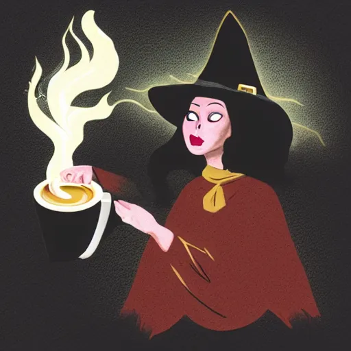 Image similar to witch conjuring a cup of coffee