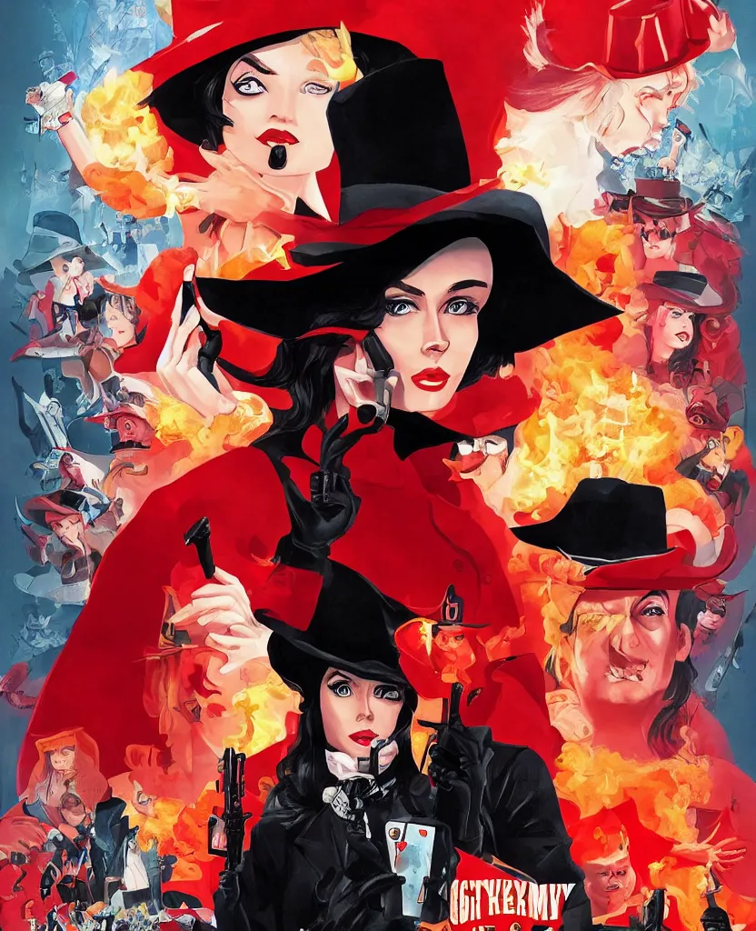 Image similar to gritty grimdark reboot of carmen sandiego, movie poster