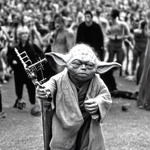 Image similar to yoda performing at woodstock