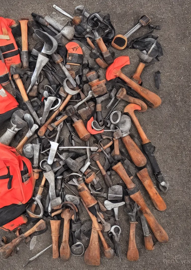 Image similar to a beautiful photograph of a workman's bag of useless hammers