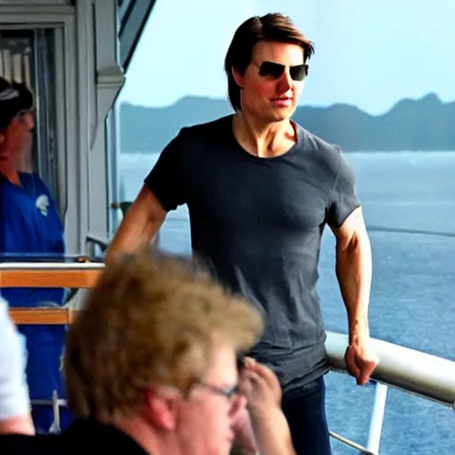 Image similar to tom cruise on a cruise ship, decomposing corpse