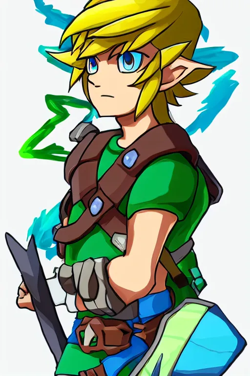 Image similar to an in game portrait of link from pokemon sun, pokemon sun art style.