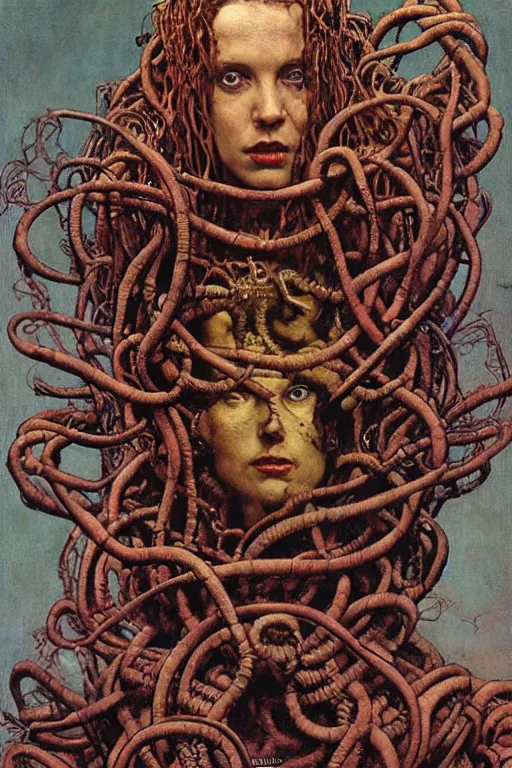 Prompt: full length portrait of insane medusa, dynamic, painted by lawrence alma tadema, zdzislaw beksinski, norman rockwell, jack kirby, tom lovell, alex malveda, greg staples, hand of fear, bbc, tv