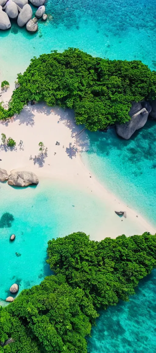 Image similar to beautiful koh samui, koh krabi, crystal clear blue water, white sandy beach, rocky cliffs, drone view