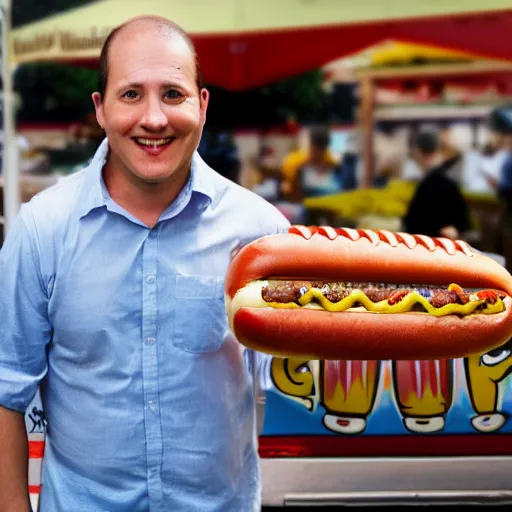 Image similar to a hotdog salesman