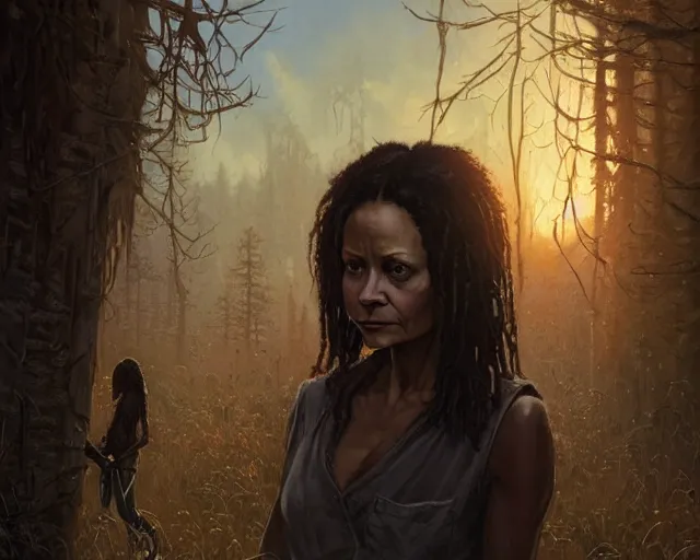 Prompt: highly detailed portrait of thandie newton in the walking dead, stephen bliss, unreal engine, fantasy art by greg rutkowski, loish, rhads, ferdinand knab, makoto shinkai and lois van baarle, ilya kuvshinov, rossdraws, tom bagshaw, global illumination, radiant light, detailed and intricate environment