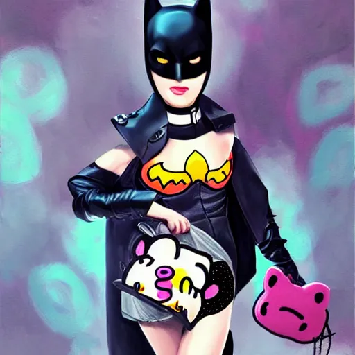 Image similar to Batman hello kitty fashion, gucci catwalk, oil painting, digital art, ultradetailed, artstation