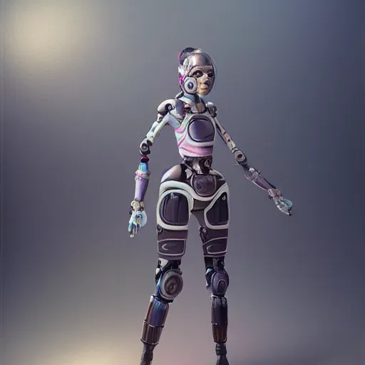 Image similar to detailed full body concept pastel painting of a female pirate robot in beautifully designed clothing, octane render, 4k, micro detail