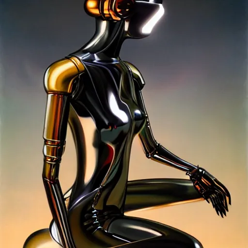 Prompt: scifi futurism automaton minimalism chrome by peter mohrbacher art Hajime Sorayama airbrush hyperrealism model