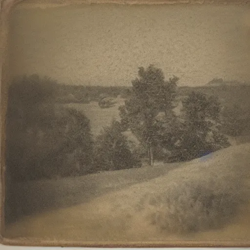 Image similar to landscape photograph from the 1700s, faded, blurry, first ever photograph