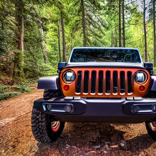 Image similar to a view from the driver side of a jeep wrangler in the woods, 4k, high detail, high-resolution photograph, professional photography, ultra-detail