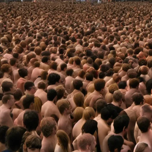 Prompt: hundreds of humans. A sea of humans. interconnected flesh. Crowdcrush. Many humans intertwined and woven together. Bodies and forms amesh.
