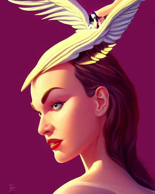 Image similar to 3 / 4 powerful woman with wings, cartoon, digital painting, artstation, concept art, smooth, sharp focus, illustration, disney, symmetry face, fine details. art by alex ross, brittney lee