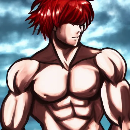 Image similar to well built man, rusty colored hair, anime, high details,