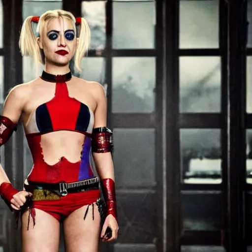 Image similar to A still of Kaley Cuoco as Harley Quinn