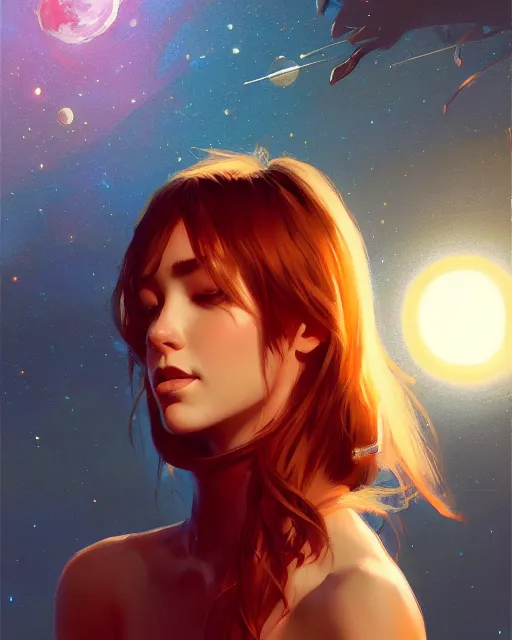 Image similar to a potrait of a space fanstasy cat, fine details. night setting. realistic shaded lighting poster by ilya kuvshinov katsuhiro, artgerm, jeremy lipkin and michael garmash, unreal engine, radiant light, detailed and intricate environment, digital art, trending on art station