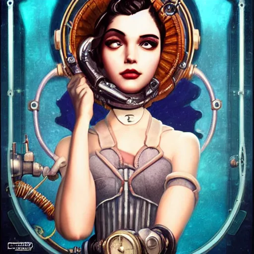 Image similar to lofi underwater bioshock steampunk portrait, Pixar style, by Tristan Eaton Stanley Artgerm and Tom Bagshaw.