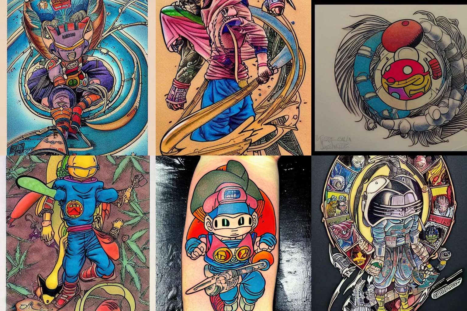 Prompt: a tattoo design, by moebius and akira toriyama