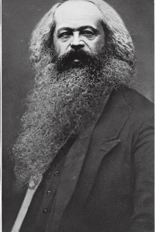 Prompt: a portrait of a Karl Marx, threatening, harrowing, terror, hideous