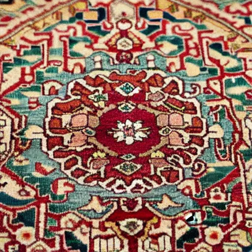 Prompt: close - up photo persian kiwi ornaments rug