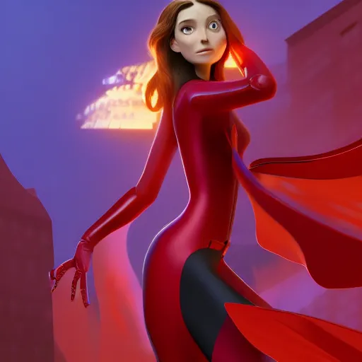Prompt: [ pixar illustration ]!!!!! of elizabeth olsen [ cast as the scarlet witch ], in the style of the incredibles, trending on zbrush, award winning, unreal engine 5, sharp, intricate, detailed, artstation 3 d, zbrush 3 d render, unreal engine 3 d render, portrait!!, 4 k quality