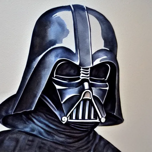 Image similar to ''Darth Vader helmet mixed with Kylo Ren helmet in watercolor style''