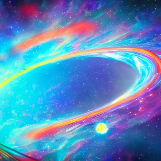 Prompt: magic fluids swirling around in space with planets in the background, colorful, realistic, magic, fluid, photoreal, space, 8k