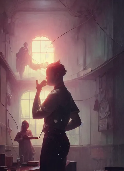 Prompt: shot through the heart, photorealistic movie still by michael komarck, greg rutkowski, victo ngai, artgerm, willem claesz heda and j. dickenson