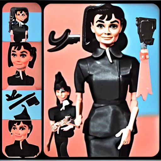 Image similar to audrey hepburn, stop motion vinyl action figure, plastic, toy, butcher billy style