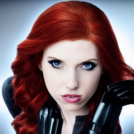 Image similar to A still photograph of Amouranth as Black Widow,