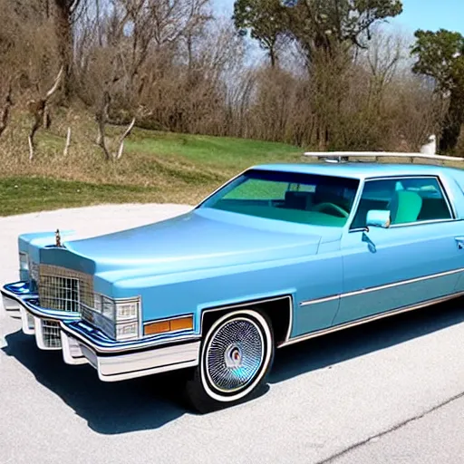 Image similar to a hybrid between a 1 9 7 5 cadillac coupe deville and ursula the sea witch