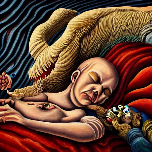 Prompt: highly detailed painting, the sleep of reason brings forth monsters