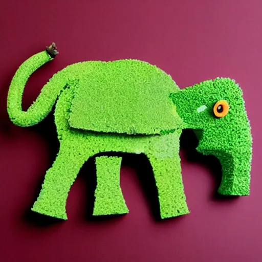 Prompt: an elephant created out of pieces of broccoli